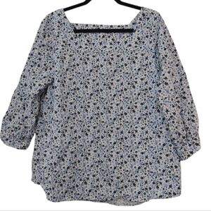Time and Tru Blue White Floral Womans Blouse Size Large